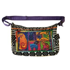 Laurel‎ Burch 14" Crossbody Purse Shoulder Bag Abstract Colorful Cat Print